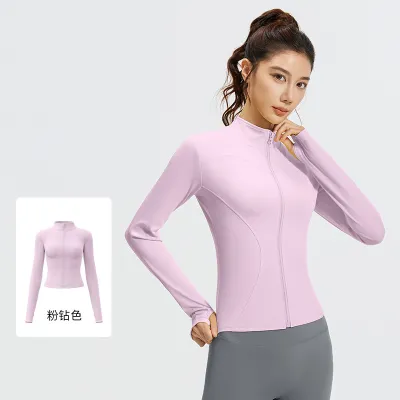Women Fashion Casual Solid Color Long-Sleeve Zipper Sports Yoga Coat