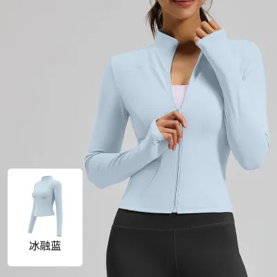 Women Fashion Casual Solid Color Long-Sleeve Zipper Sports Yoga Coat