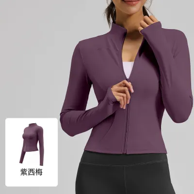 Women Fashion Casual Solid Color Long-Sleeve Zipper Sports Yoga Coat