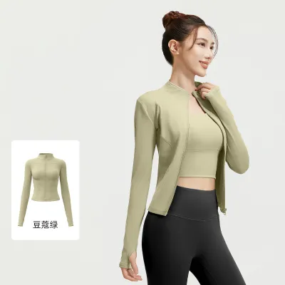 Women Fashion Casual Solid Color Long-Sleeve Zipper Sports Yoga Coat