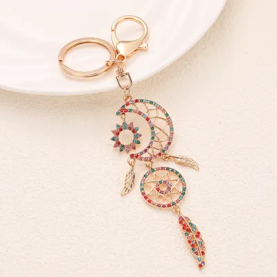 Fashion Rhinestone Star Moon Plate Craft Pendant Bag Keychain