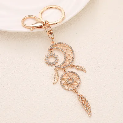 Fashion Rhinestone Star Moon Plate Craft Pendant Bag Keychain