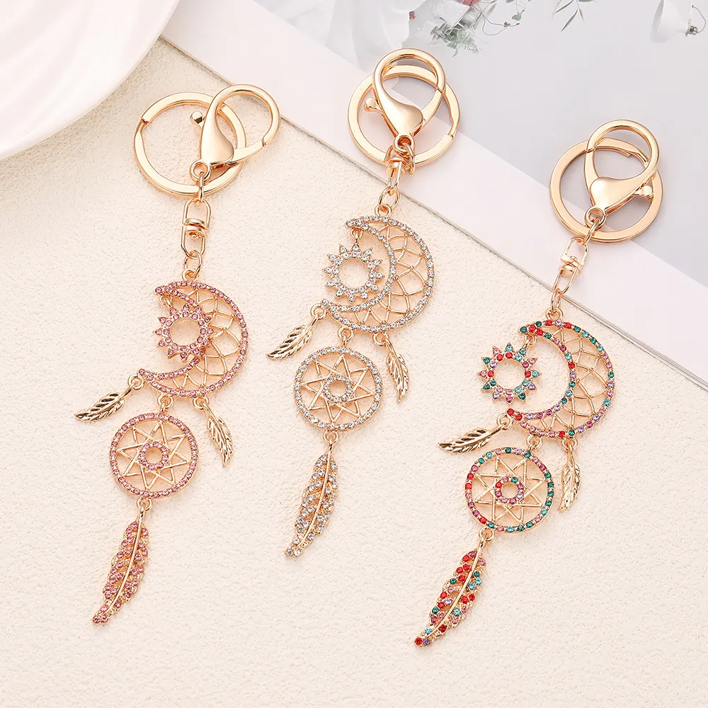 Fashion Rhinestone Star Moon Plate Craft Pendant Bag Keychain