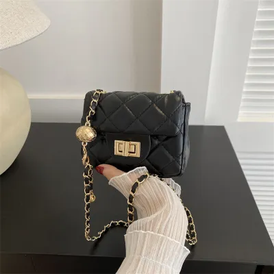Women Fashion Casual Solid Color Rhombic Chain Mini Crossbody Bag