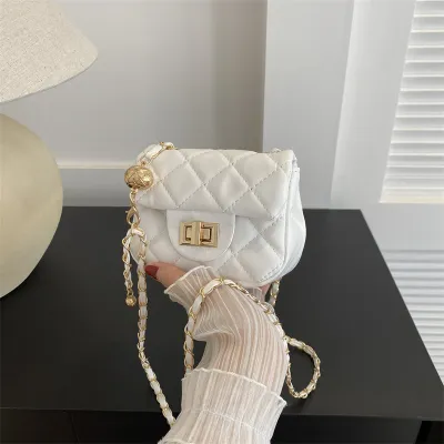 Women Fashion Casual Solid Color Rhombic Chain Mini Crossbody Bag
