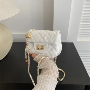 Women Fashion Casual Solid Color Rhombic Chain Mini Crossbody Bag