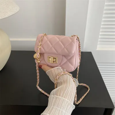Women Fashion Casual Solid Color Rhombic Chain Mini Crossbody Bag