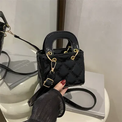 Women Fashion Casual Solid Color Embroidered Rhombic Portable Crossbody Bag With Zipper