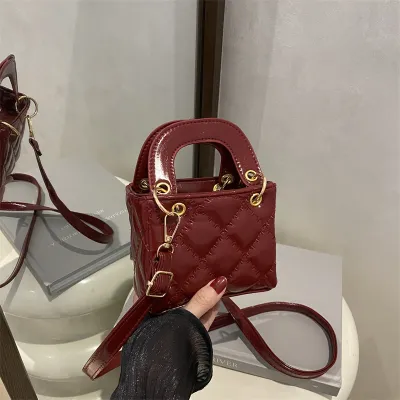 Women Fashion Casual Solid Color Embroidered Rhombic Portable Crossbody Bag With Zipper