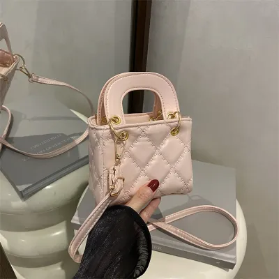 Women Fashion Casual Solid Color Embroidered Rhombic Portable Crossbody Bag With Zipper