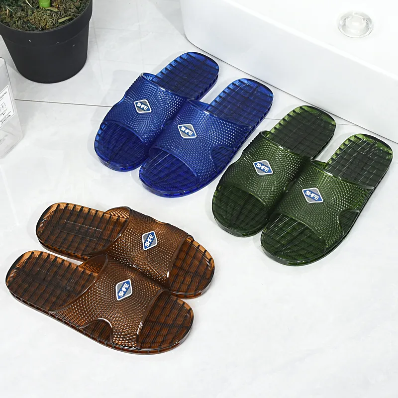 Men Fashion Casual Solid Color Crystal Transparent Non-Slip Flat Plastic Slippers