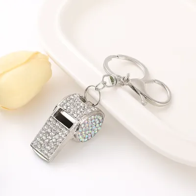 Fashion Metal Rhinestone Double-Layer Whistle Bag Keychain