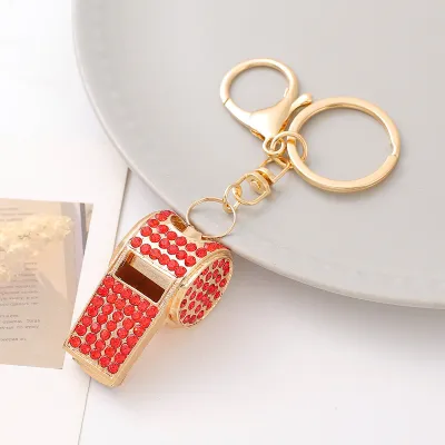 Fashion Metal Rhinestone Double-Layer Whistle Bag Keychain