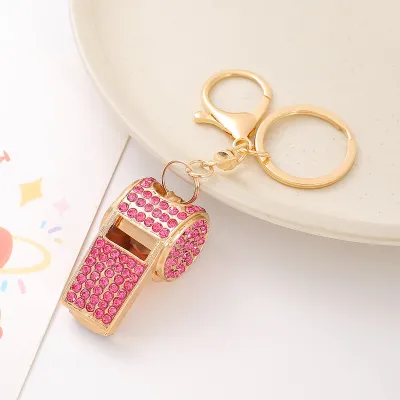 Fashion Metal Rhinestone Double-Layer Whistle Bag Keychain