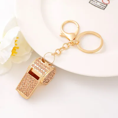 Fashion Metal Rhinestone Double-Layer Whistle Bag Keychain