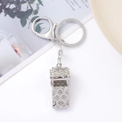Fashion Metal Rhinestone Double-Layer Whistle Bag Keychain