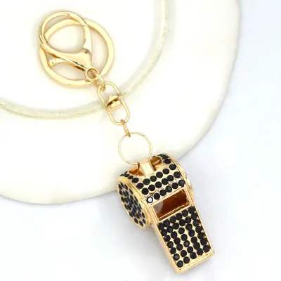 Fashion Metal Rhinestone Double-Layer Whistle Bag Keychain