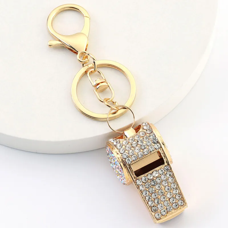 Fashion Metal Rhinestone Double-Layer Whistle Bag Keychain