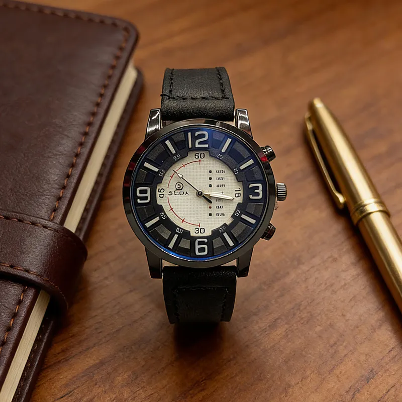 Men's Casual Belt Quartz Watch Alloy PU Leather Stainless Steel