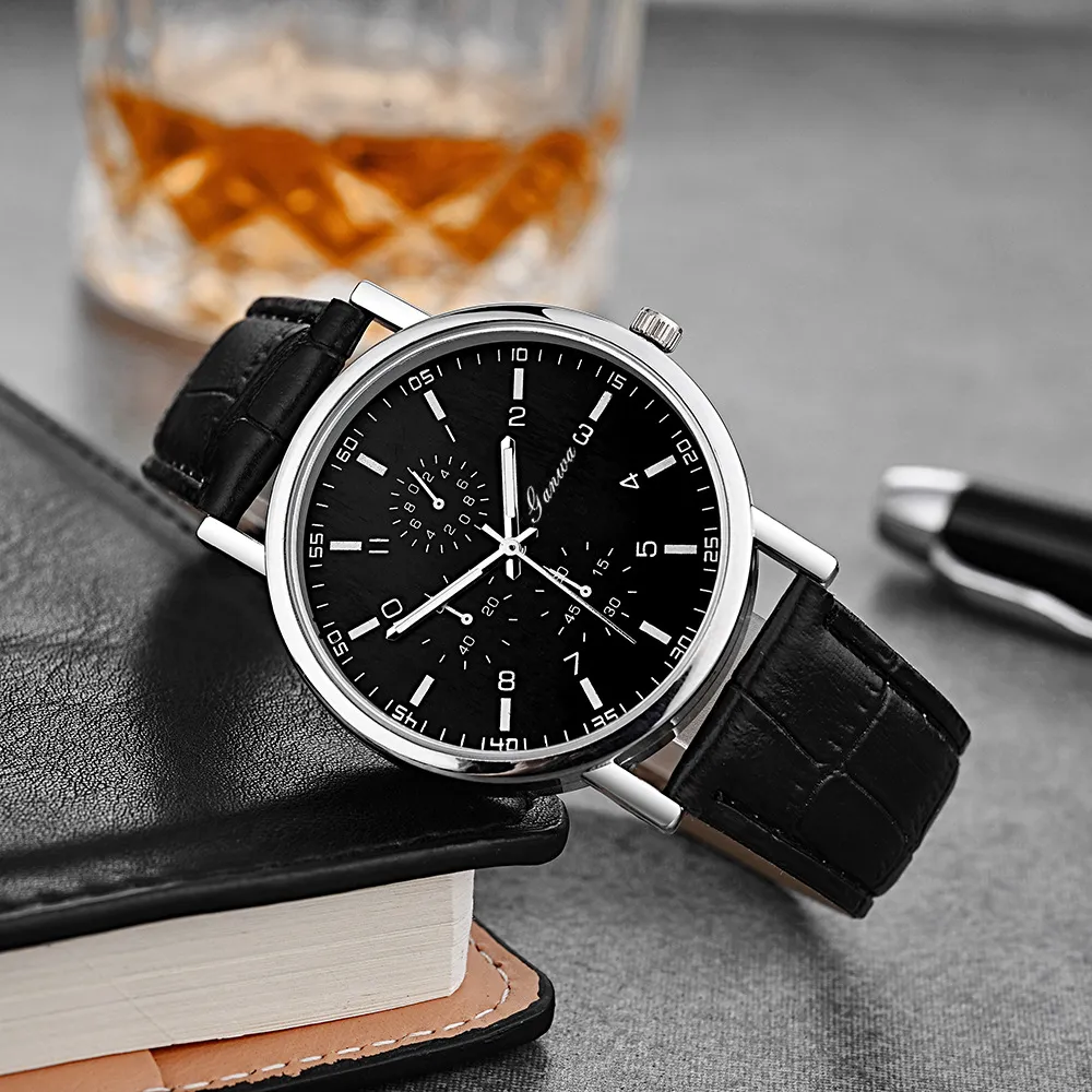 Men's Casual Simple Quartz Watch with PU Strap, 40mm Dial, Mineral Glass