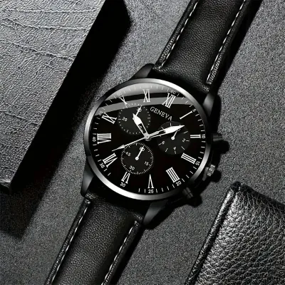Men's Business Quartz Watch PU Strap Fashion Pointer