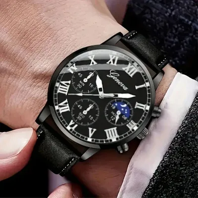 Men's Business Quartz Watch PU Strap Fashion Pointer