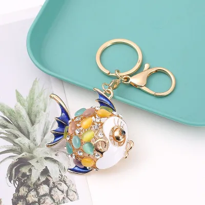 Fashion Creative Colored Rhinestone Animal Alloy Chain Bag Keychain