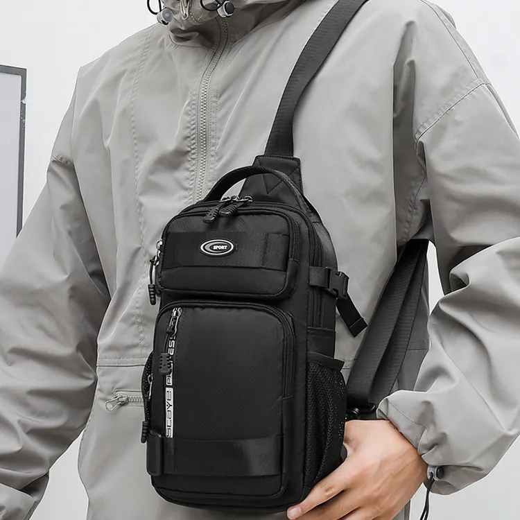 Men's Fashion Casual Large Capacity Oxford Cloth Waterproof Chest Bag Letter Pattern