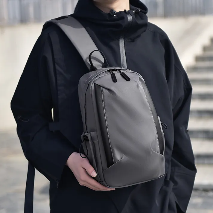 Men's Fashion Casual Solid Color Multifunctional Chest Bag with 8 Inch Laptop Compartment