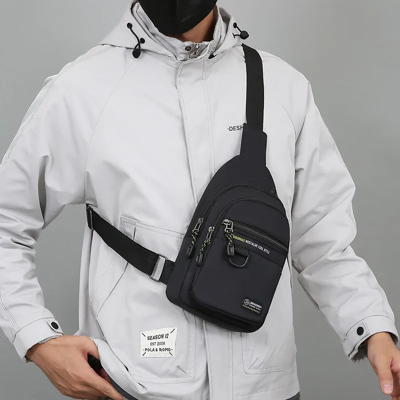 Men Fashion Casual Multi-Layer Waterproof Chest Bag for 8 Inch Laptop Urban Minimalism Color Blocking