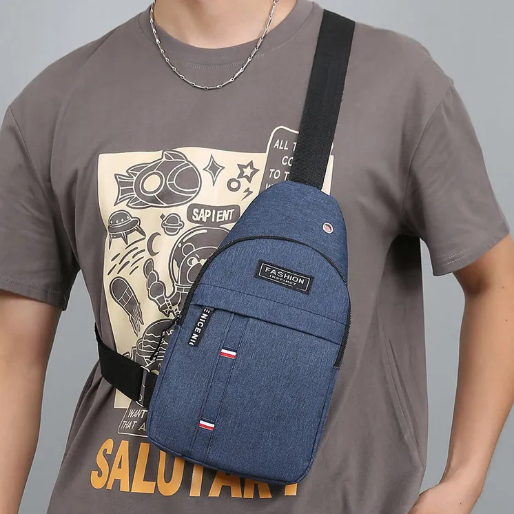 Men Fashion Casual Urban Minimalist Large Capacity Nylon Stripe Chest Bag