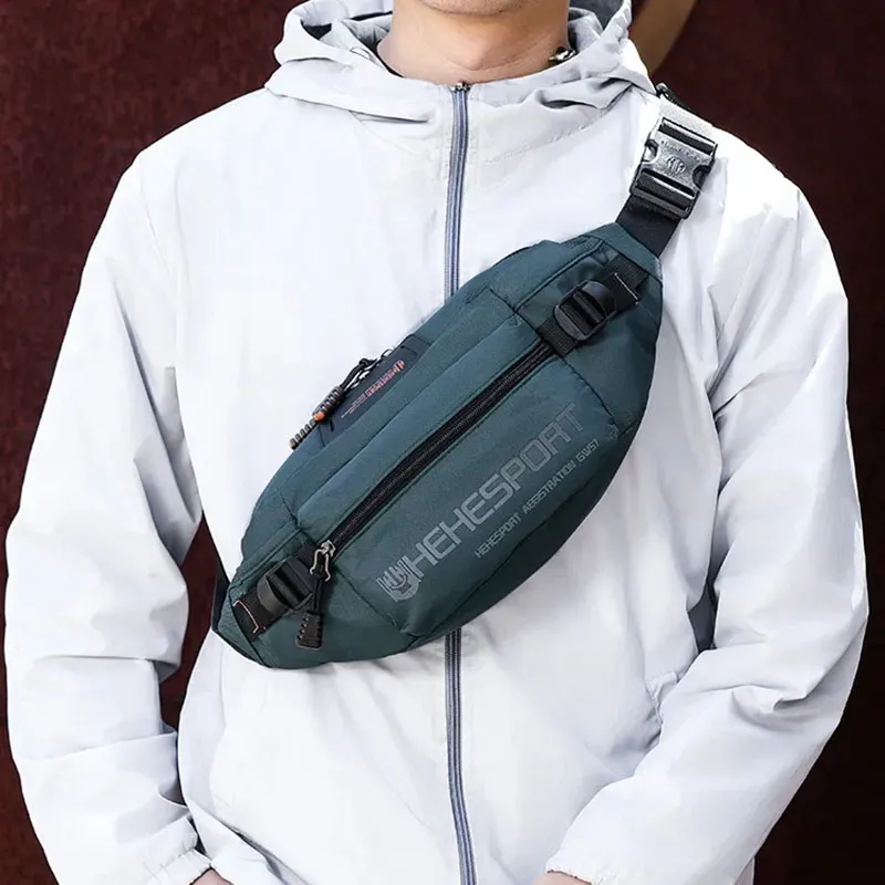 Men's Casual Nylon Chest Bag with Phone Pocket for 8 Inch Tablet Solid Color