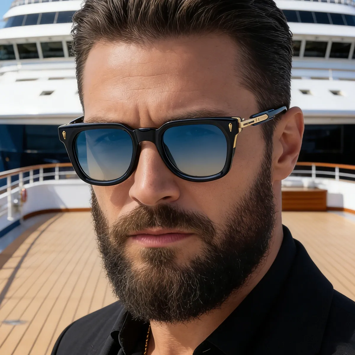 Men Fashion Square-Frame Sunglasses with Zinc Alloy Frame and Polycarbonate Lens