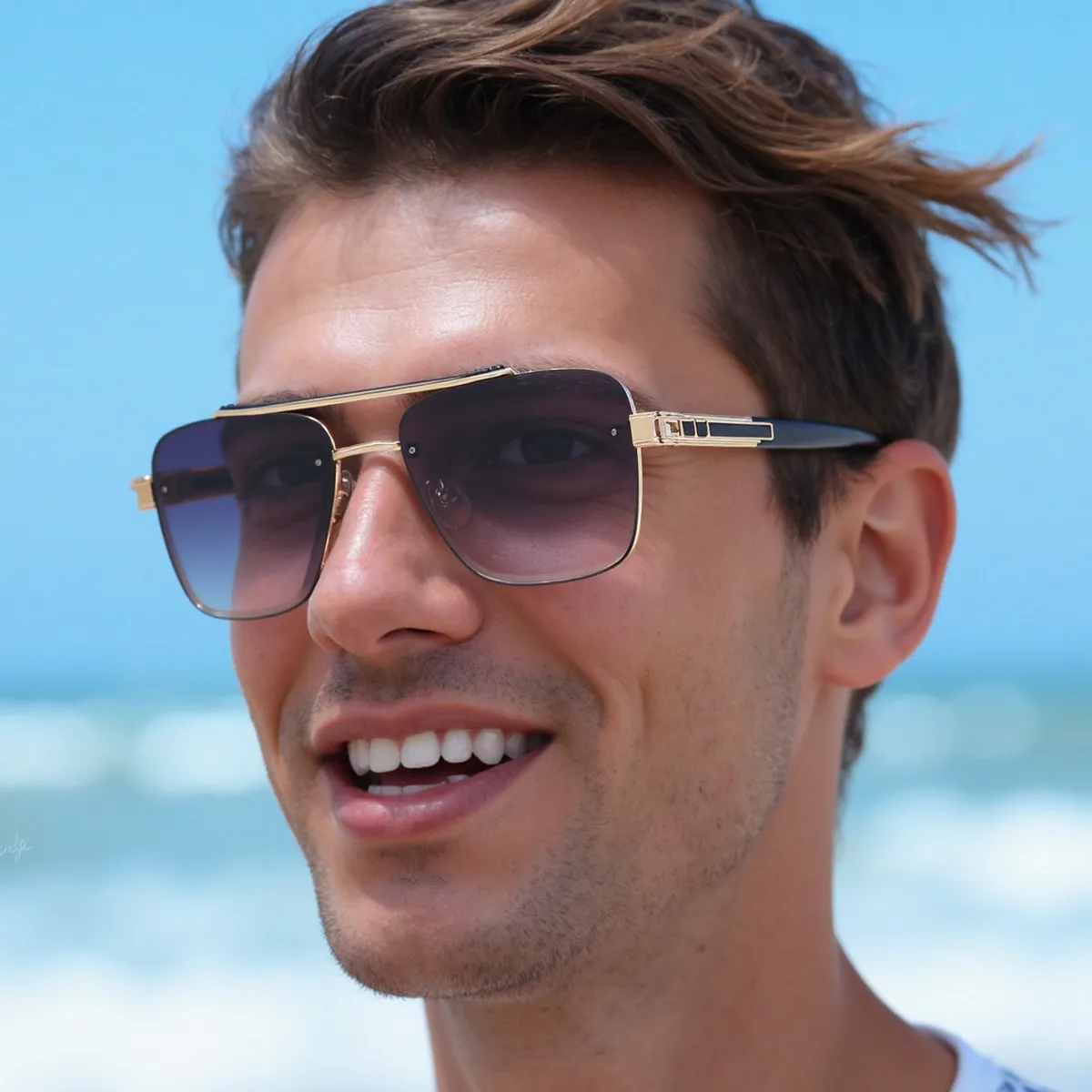 Men's Fashion Casual Rimless Square Sunglasses with Copper Alloy Frame & PC Lens