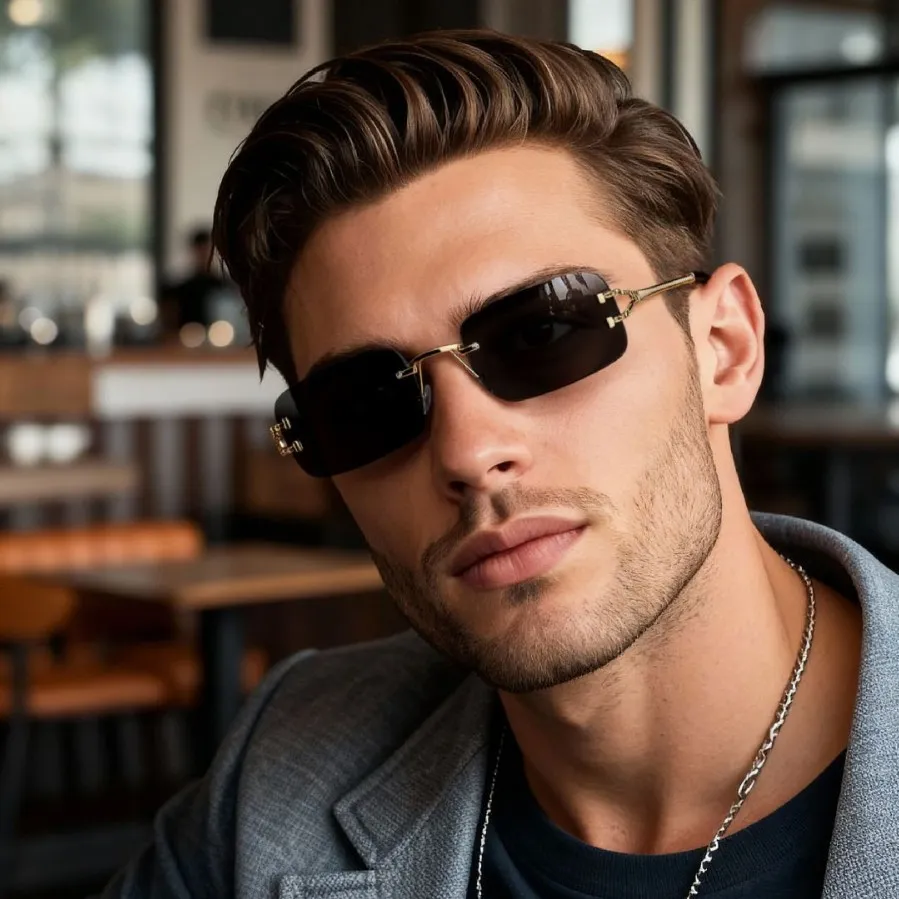 Men Fashion Casual Retro Frameless Cut-Off Small Square Sunglasses