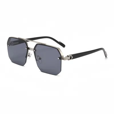 Men Fashion Casual Double Beam Half Frame Metal Sunglasses