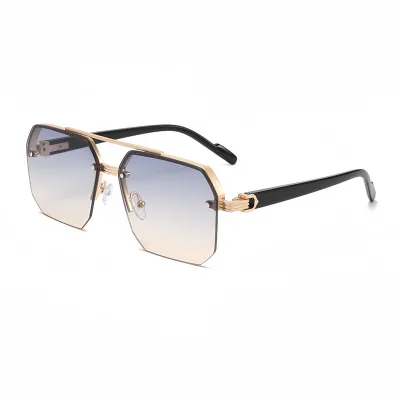 Men Fashion Casual Double Beam Half Frame Metal Sunglasses