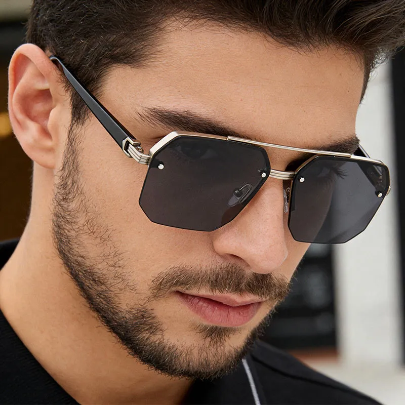 Men Fashion Casual Double Beam Half Frame Metal Sunglasses