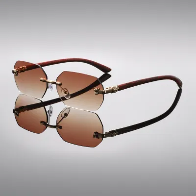Men Fashion Casual Rimless Oval Metal Sunglasses