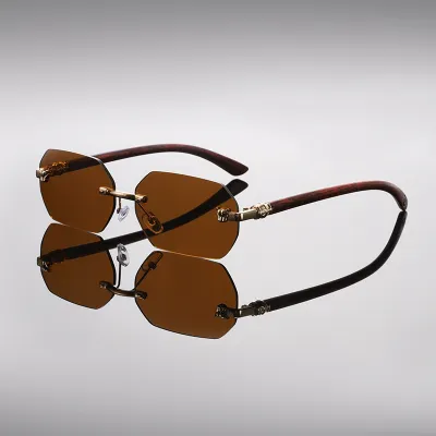 Men Fashion Casual Rimless Oval Metal Sunglasses