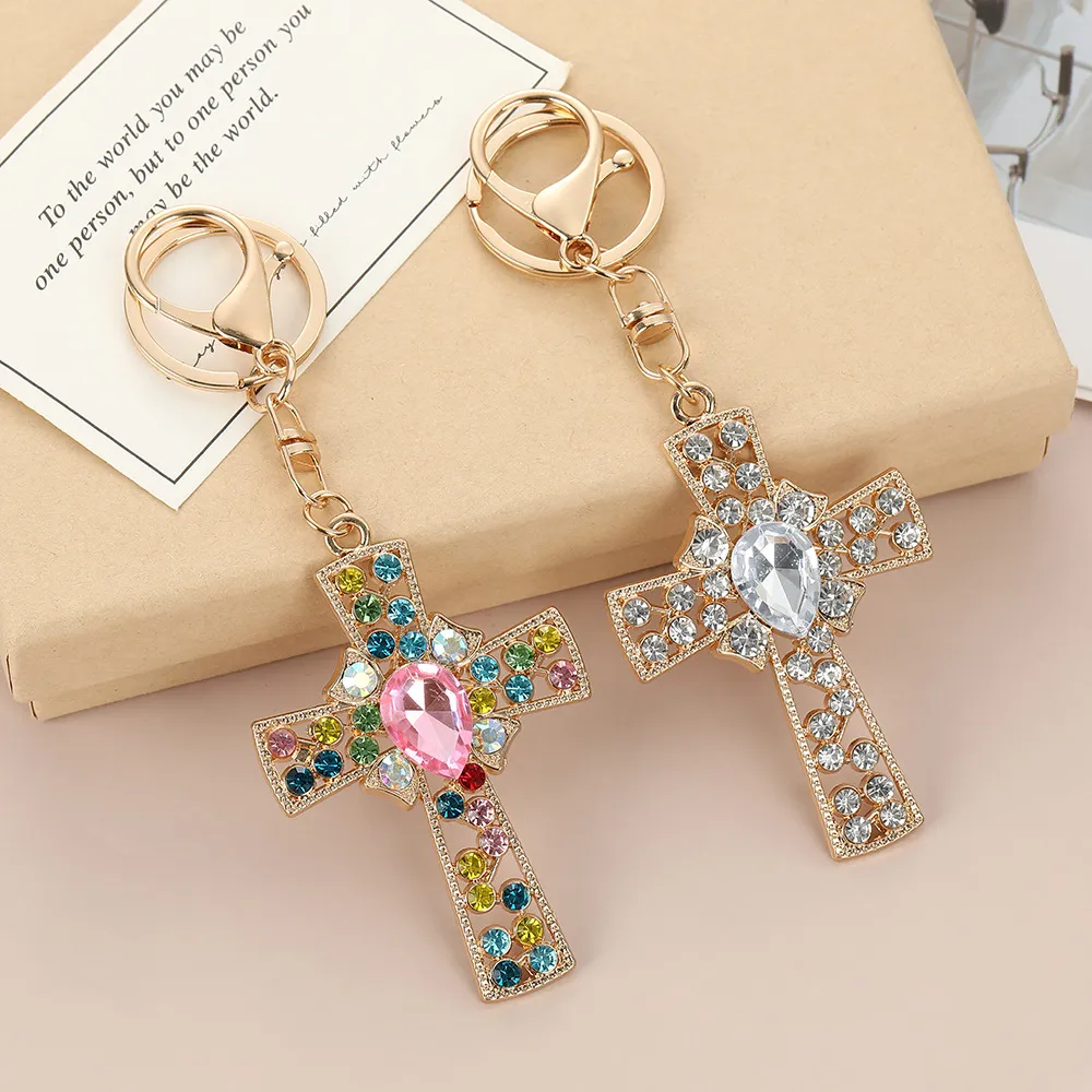 Fashion Rhinestone Cross Car Bag Keychain