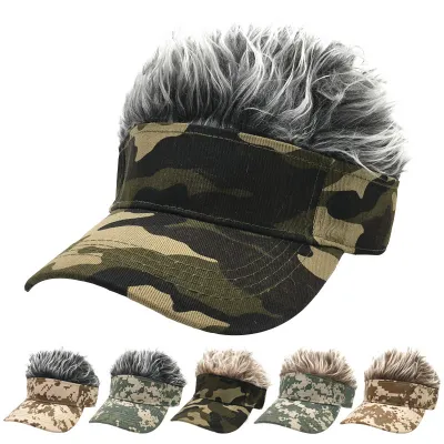 Gorra de béisbol informal de camuflaje para hombre con peluca y gorra de béisbol