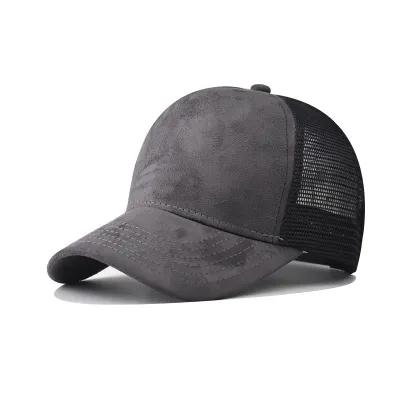 Men's Casual Suede Mesh Breathable Flat Top Baseball Cap