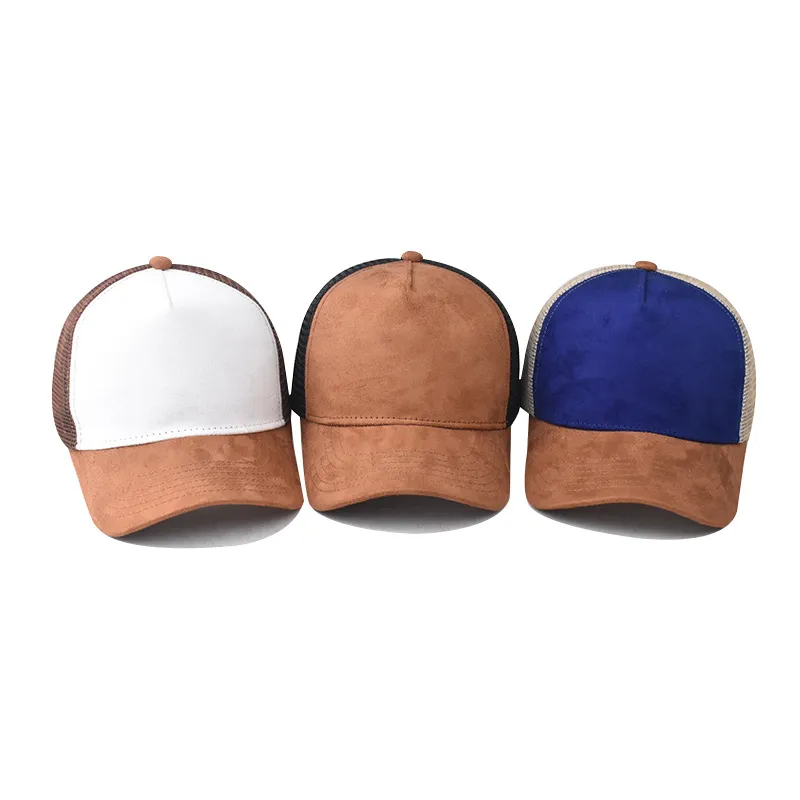 Men's Casual Suede Mesh Breathable Flat Top Baseball Cap