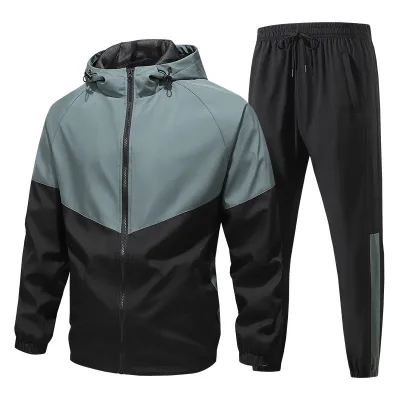 Men's Casual Color Block Long-Sleeve Coat and Slim-Fit Pants Set