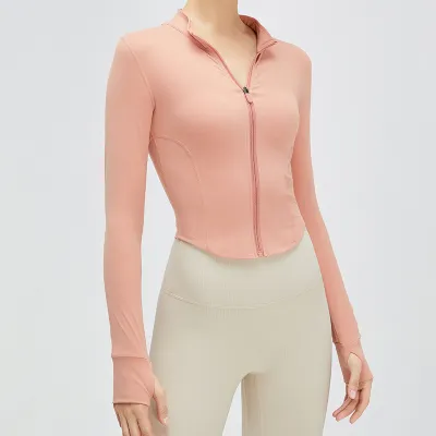 Women Fashion Casual Solid Color Long-Sleeve Slim-Fit Sports Yoga Jacket