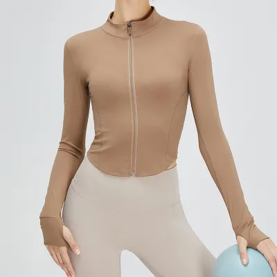 Women Fashion Casual Solid Color Long-Sleeve Slim-Fit Sports Yoga Jacket