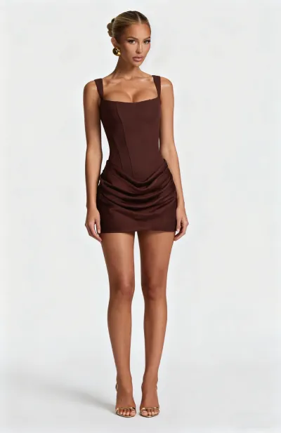 Women Fashion Elegant Solid Color Square Collar Sleeveless High Waist Slim-Fit Dress