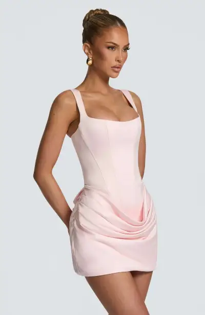 Women Fashion Elegant Solid Color Square Collar Sleeveless High Waist Slim-Fit Dress