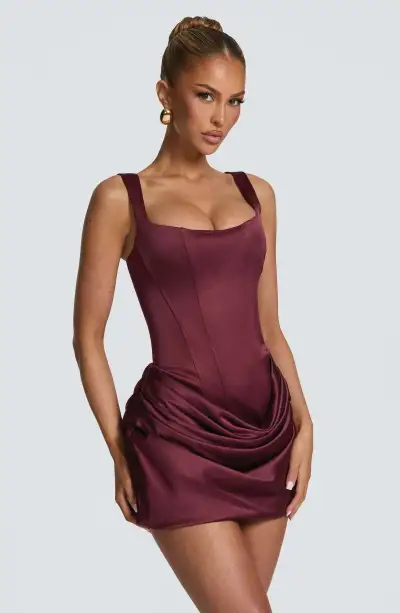 Women Fashion Elegant Solid Color Square Collar Sleeveless High Waist Slim-Fit Dress